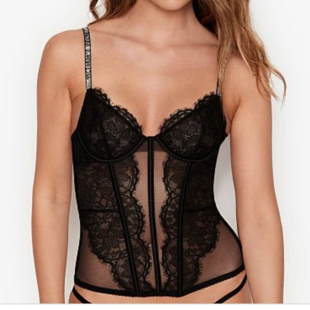 VICTORIA'S SECRET Very Sexy Shine Strap Lace Corset Size Small